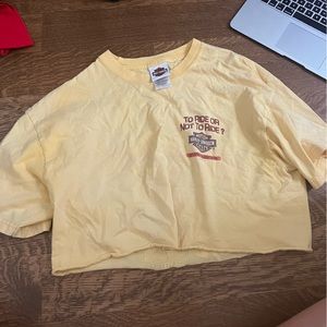 Really cute cropped vintage pale yellow Harley Davidson top